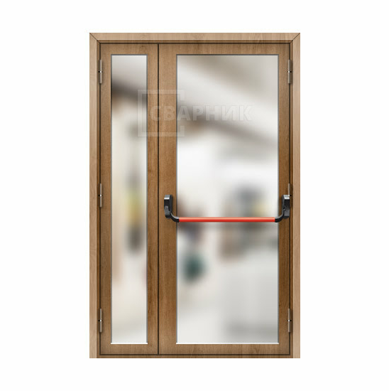Противопожарная стеклянная дверь 1-го типа полуторная шпон — фото 1