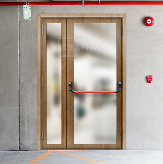 Противопожарная стеклянная дверь 1-го типа полуторная шпон — фото 3