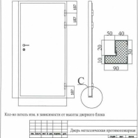Чертеж одностворчатой противопожарной металлической двери