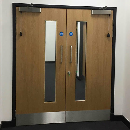 Противопожарная стеклянная дверь 1-го типа полуторная шпон — фото 9