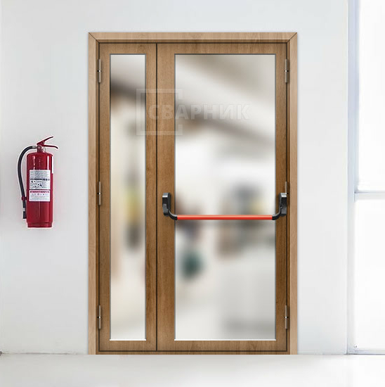 Противопожарная стеклянная дверь 1-го типа полуторная шпон — фото 4