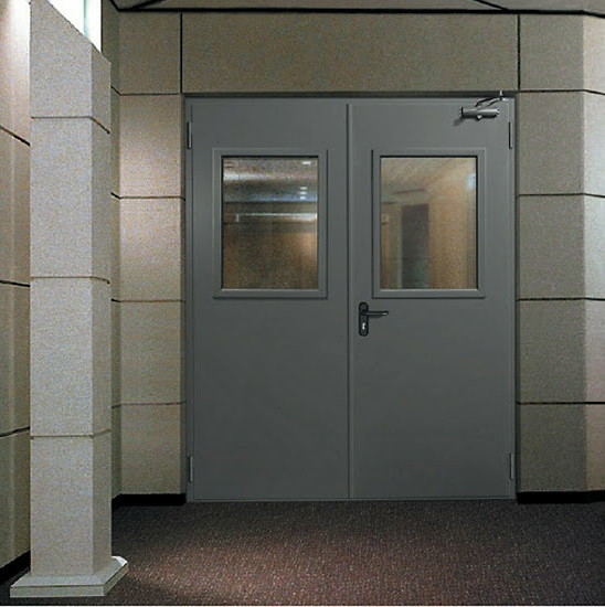 Противопожарная стеклянная дверь 1-го типа полуторная шпон — фото 10