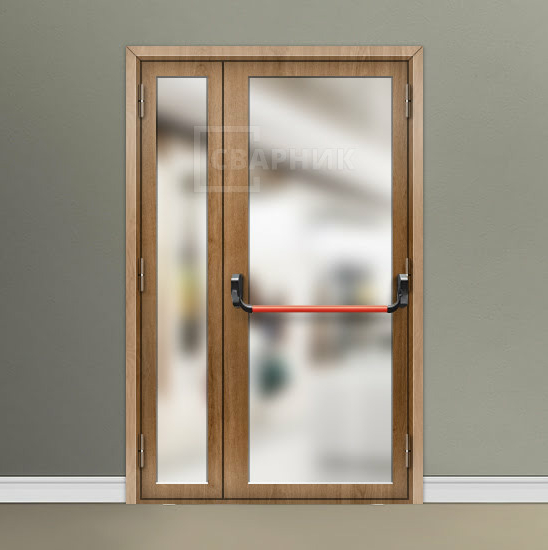 Противопожарная стеклянная дверь 1-го типа полуторная шпон — фото 5