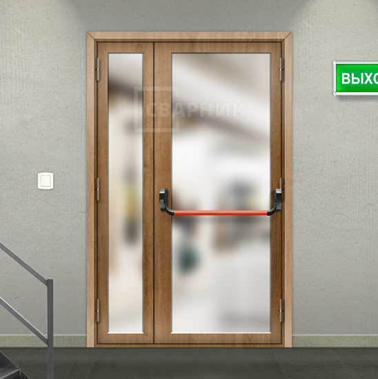 Противопожарная стеклянная дверь 1-го типа полуторная шпон — фото 2