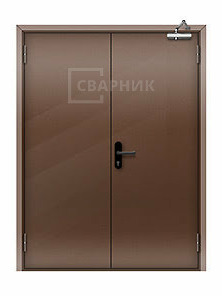 Коричневая противопожарная дверь 1-го типа двупольная глухая