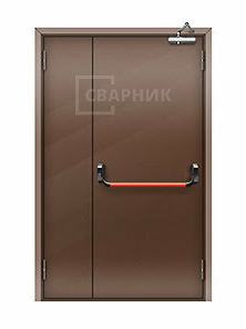 Коричневая противопожарная дверь 2-го типа полуторная глухая