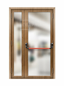 Противопожарная стеклянная дверь EIW-60 полуторная шпон