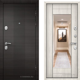 Дверь внутренняя в дом беленый дуб с зеркалом и терморазрывом