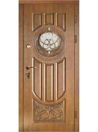 Дверь стальная со стеклом и элементами ковки с отделкой филенчатым МДФ ДВ-161