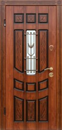 Дверь стальная одностворчатая со стеклом и элементами ковки для дома ДВ-205
