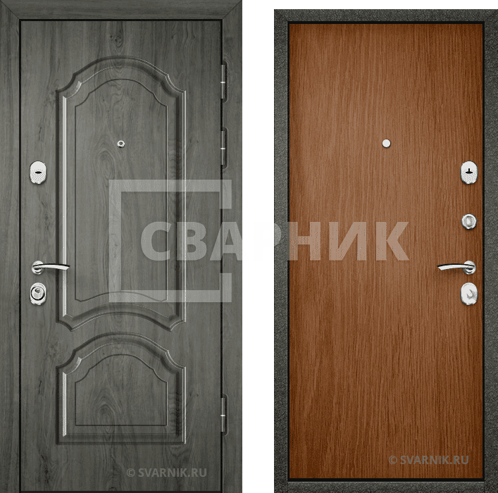 Дверь металлическая правая в коттедж МДФ — ламинат — фото 1
