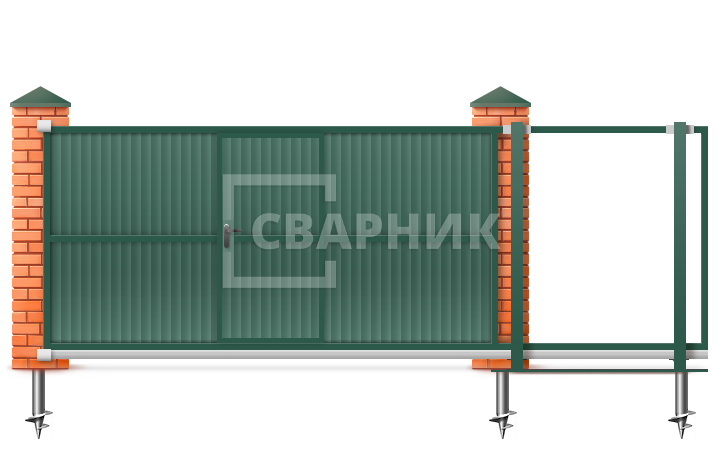 Ворота откатные со встроенной калиткой 2000×2100 СВВ-4243 — фото 1