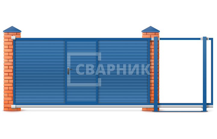 Откатные ворота с калиткой под ключ 4000×2000 СВВ-4239 — фото 1