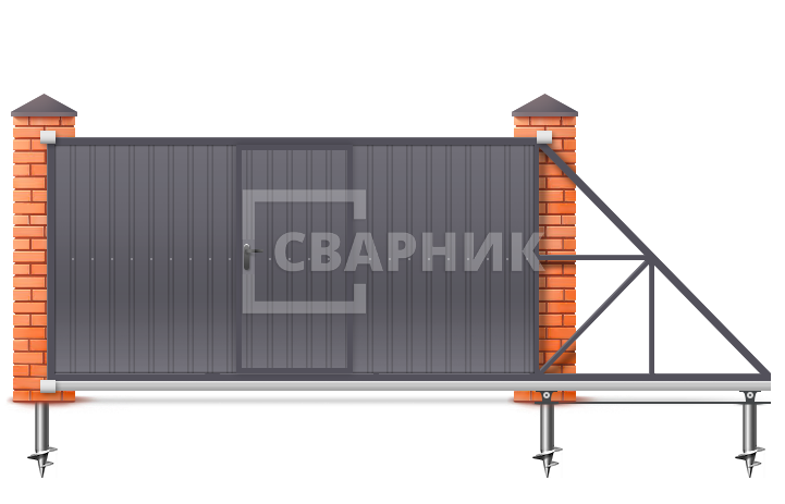 Ворота откатные механические с калиткой 3000×2000 СВВ-4222 — фото 1