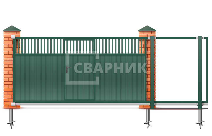 Откатные ворота 10 метров с калиткой 10000×2400 СВВ-5227 — фото 1