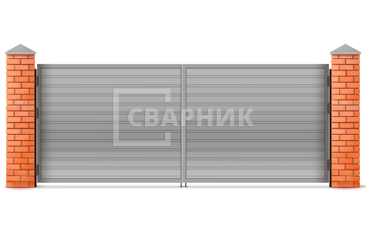 Распашные ворота из профильной трубы и готовыми системами шлагбаумов 1500×1750 СВВ-6827 — фото 1