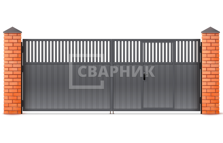 Ворота на дачу распашные с калиткой 2500×2750 СВВ-5688 — фото 1