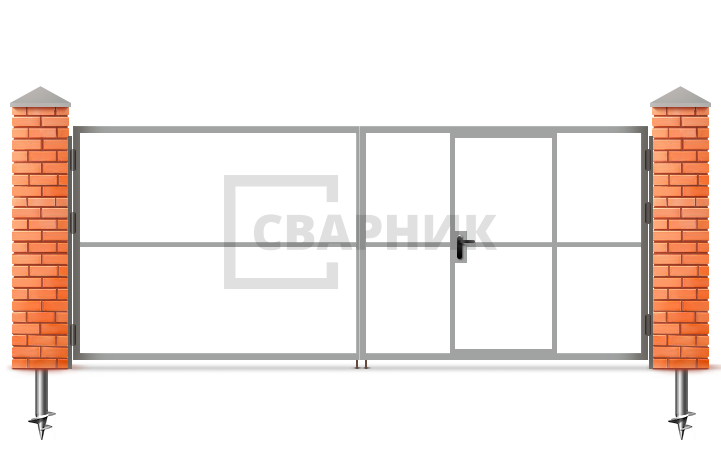 Ворота распашные каркас со столбами 2250×2000 СВВ-6058 — фото 1