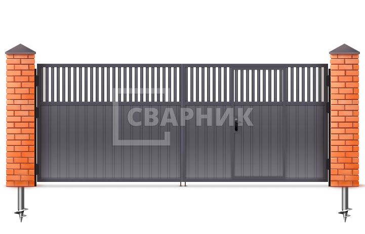 Ворота двухстворчатые распашные с калиткой 2750×2000 СВВ-5914 — фото 1