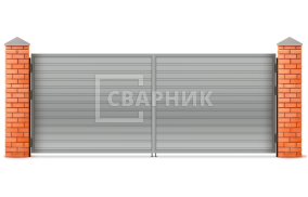 Распашные ворота из профильной трубы и готовыми системами шлагбаумов 1500×1750 СВВ-6827
