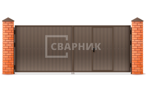 Ворота распашные металлические с калиткой из профнастила 1750×1750 СВВ-6518