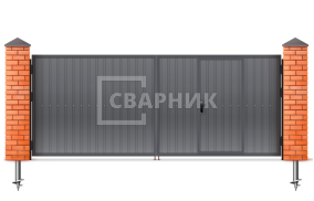 Распашные ворота с калиткой из профнастила 2250×2000 СВВ-6455