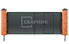 Распашные ворота с калиткой из профнастила 3000×1750 СВВ-6492